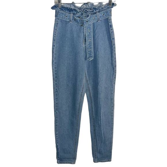 Missguided High Rise Mom Jeans Belted Paperbag Waist | Size 2 - Picture 1 of 9